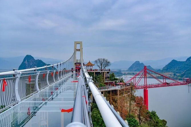 Glass Bridge by Elevator and Beautiful Karst Cave Private Tour - Baojing Palace of Yingde: caves, lights, and the elevator bridge moment