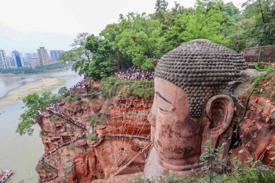 Private Tour to Leshan Giant Buddha & Huanglongxi Old Town - Lingyun Temple behind the head: the 1,020-bun hair detail that stops you cold